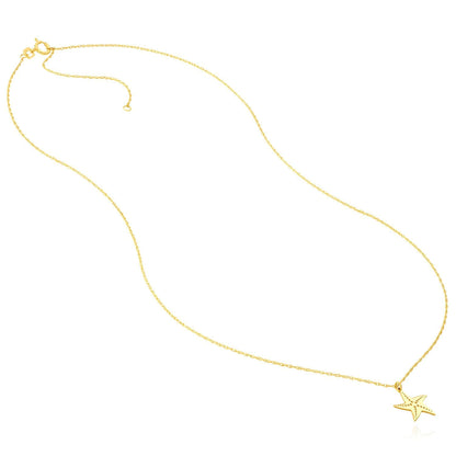 Real 14K Gold Starfish Pendant Adjustable Singapore Chain Necklace 16"-18"