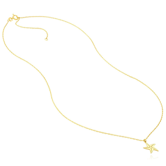 14K Yellow Gold Starfish Adjustable 16" - 18" Necklace (Solid Links) - WJD Exclusives