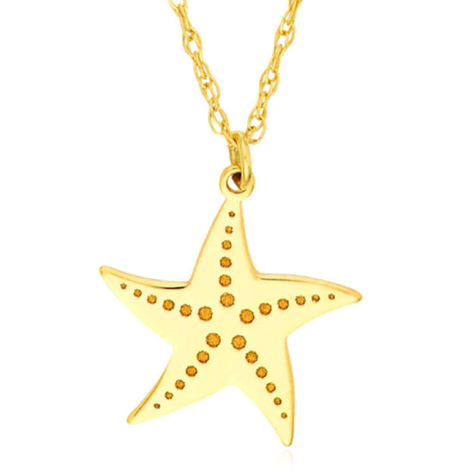 Real 14K Gold Starfish Pendant Adjustable Singapore Chain Necklace 16"-18"