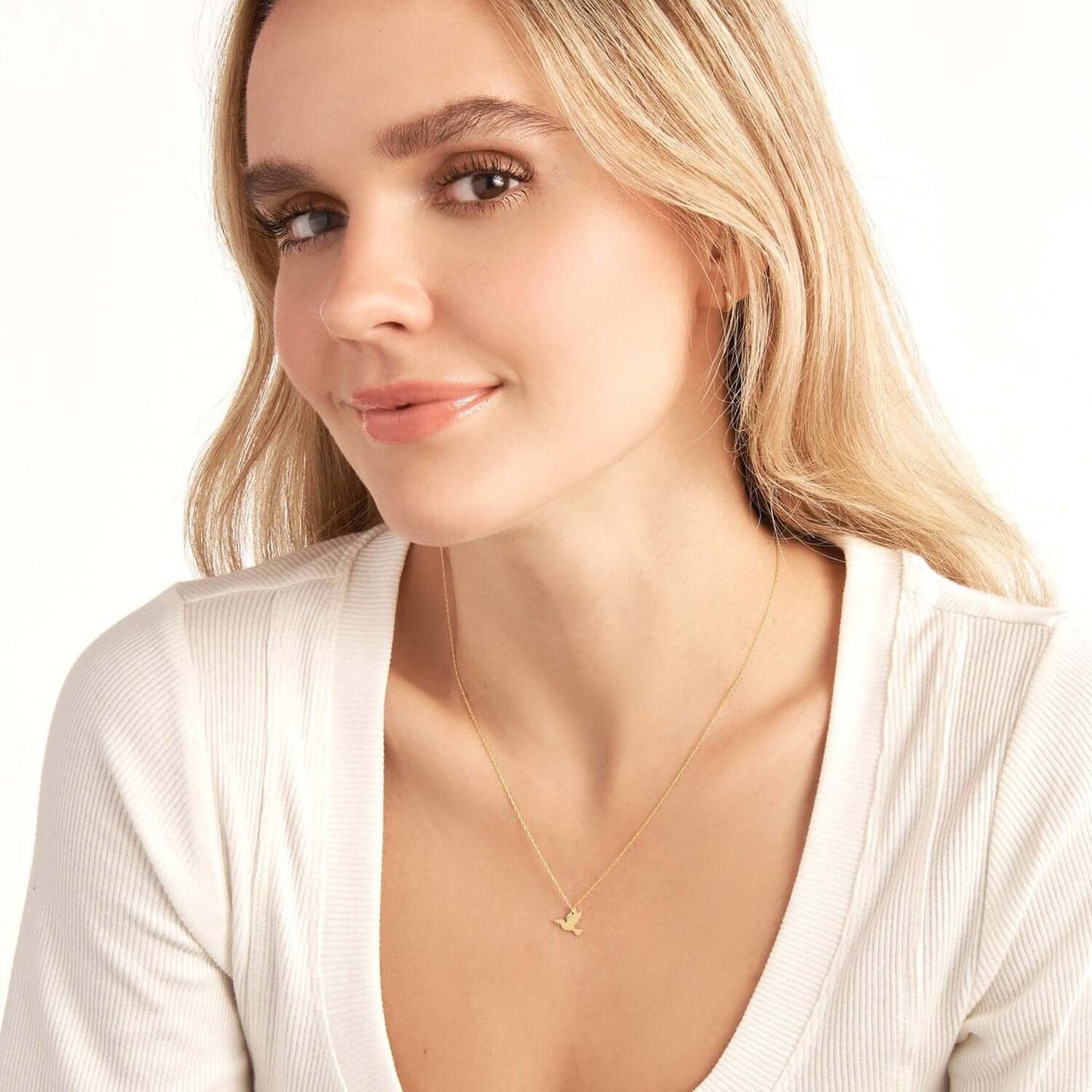 Real 14K Gold Dove Pendant Adjustable Necklace Chain 16"-18"