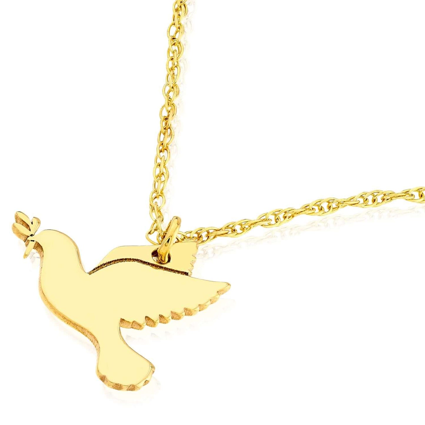 Real 14K Gold Dove Pendant Adjustable Necklace Chain 16"-18"