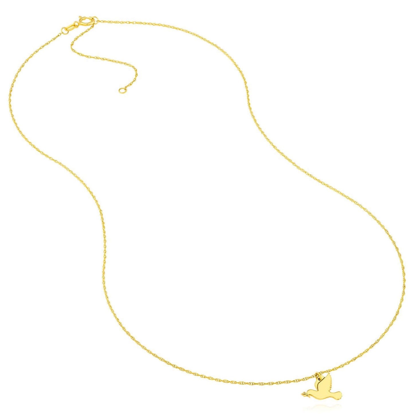 Real 14K Gold Dove Pendant Adjustable Necklace Chain 16"-18"