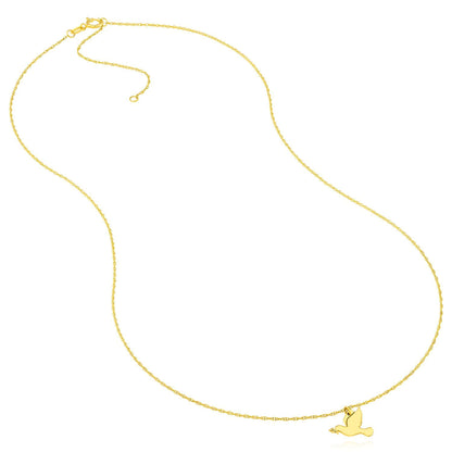Real 14K Gold Dove Pendant Adjustable Necklace Chain 16"-18"