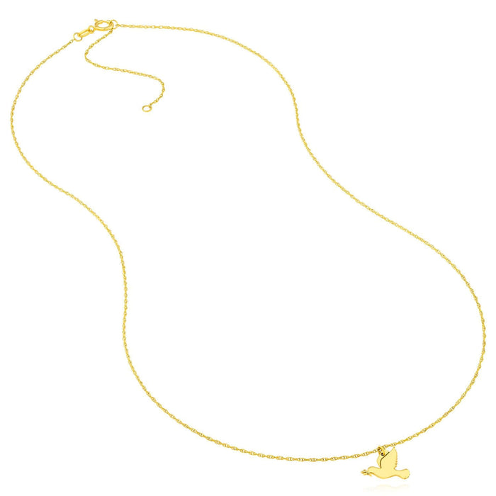 14K Yellow Gold Dove Adjustable 16" - 18" Necklace (Solid Links) - WJD Exclusives