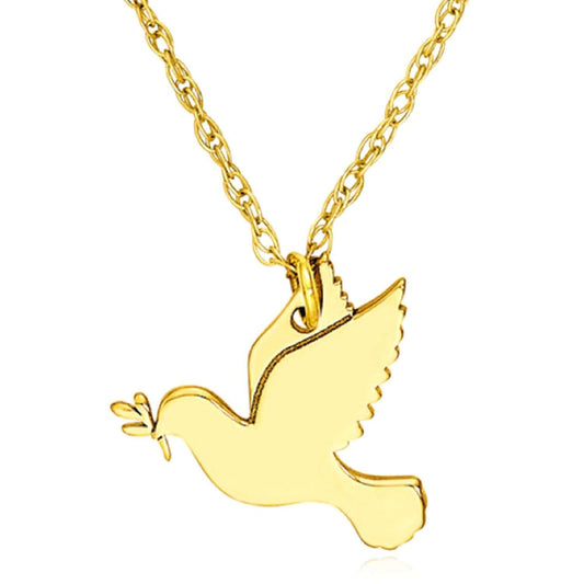 Real 14K Gold Dove Pendant Adjustable Necklace Chain 16"-18"