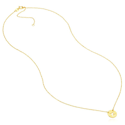 Real 14k Gold Circle Airplane Medallion Pendant Adjustable Necklace 16"-18"