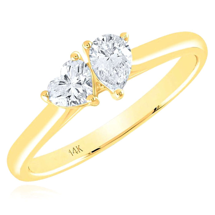 0.50CTW Natural Diamond 14k Yellow Gold Heart and Pear Engagement Ring - WJD Exclusives