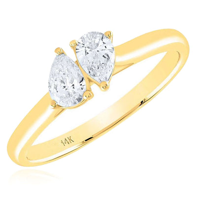 0.50CTW Natural Diamond 14K Yellow Gold Pear Duo Engagement Ring - WJD Exclusives