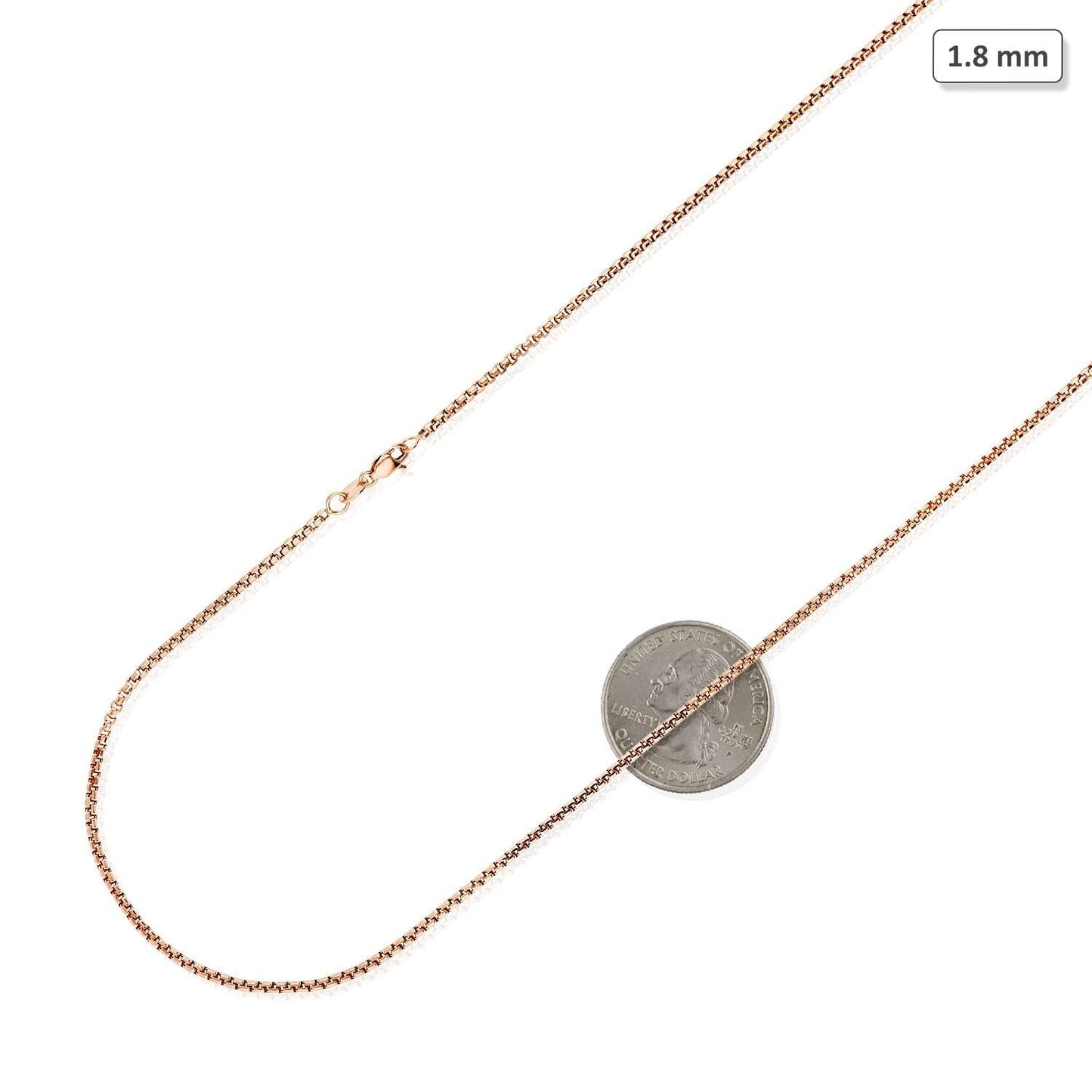 14K Real Gold Rose 1.8mm Solid Round Box Chain Necklace 16"-30"