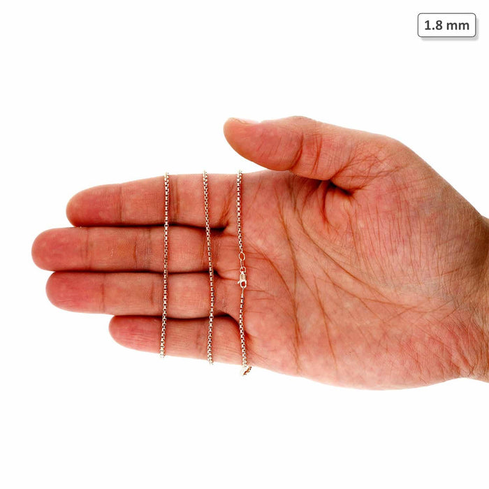 14K Rose Gold 1.8mm Round Box Chain (Solid Links) 16"-30"