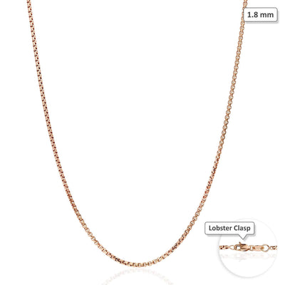 14K Rose Gold 1.8mm Round Box Chain (Solid Links) 16"-30"