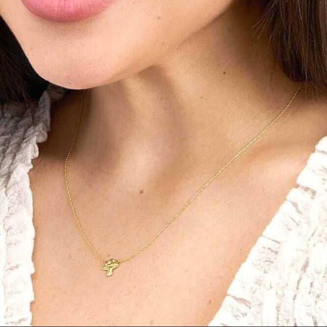 14K Yellow Gold Mushroom Adjustable 16" - 18" Cable Necklace (Solid Links) - WJD Exclusives
