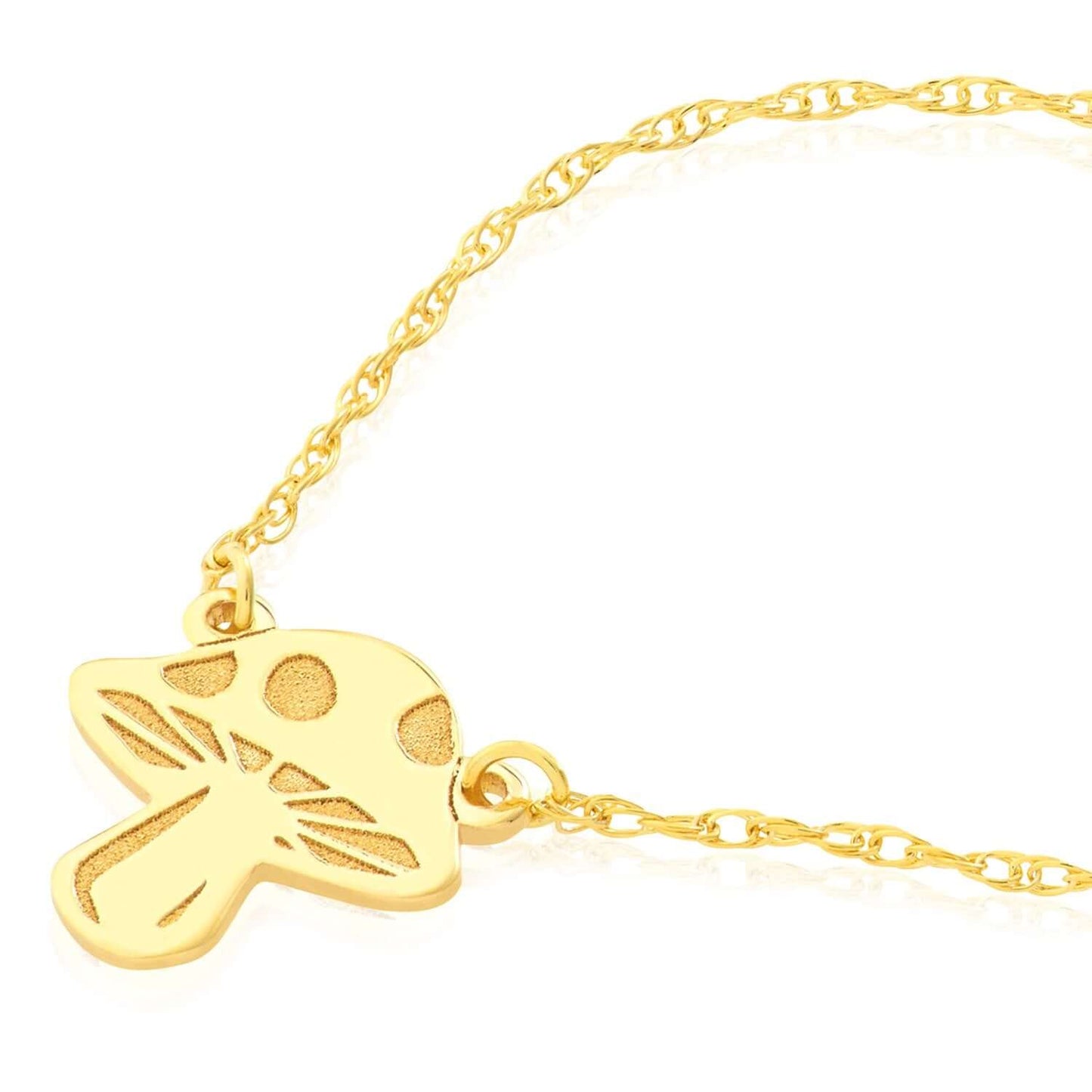 Real 14k Gold Mushroom Pendant Adjustable Cable Necklace 16"-18"