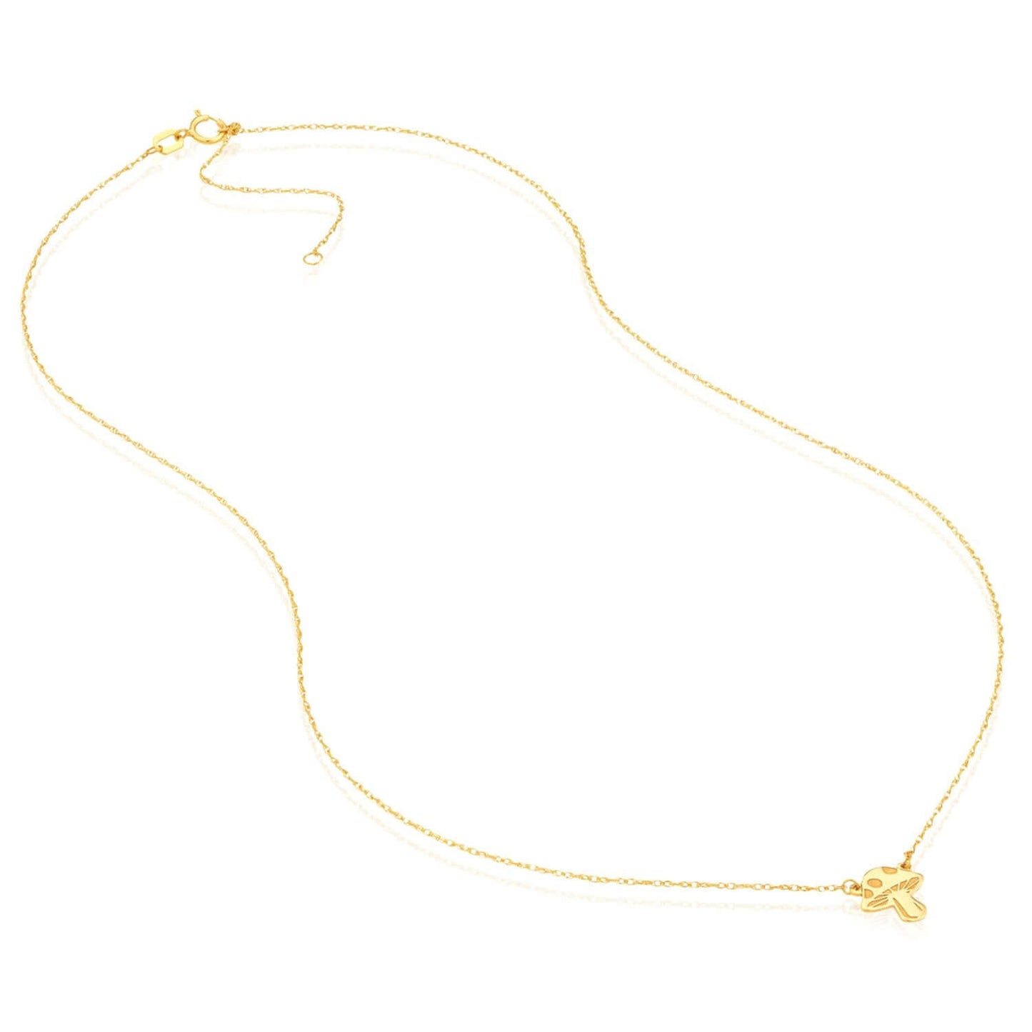 Real 14k Gold Mushroom Pendant Adjustable Cable Necklace 16"-18"