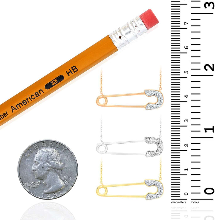 Natural Diamond 10K Rose White Gold Safety Pin 18" Cable Necklace (Solid Links) - WJD Exclusives