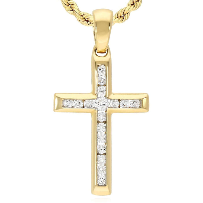 0.12CTW Natural Diamond Real 10K Gold Cross Pendant 0.83" – Classic Polished Style - WJD Exclusives