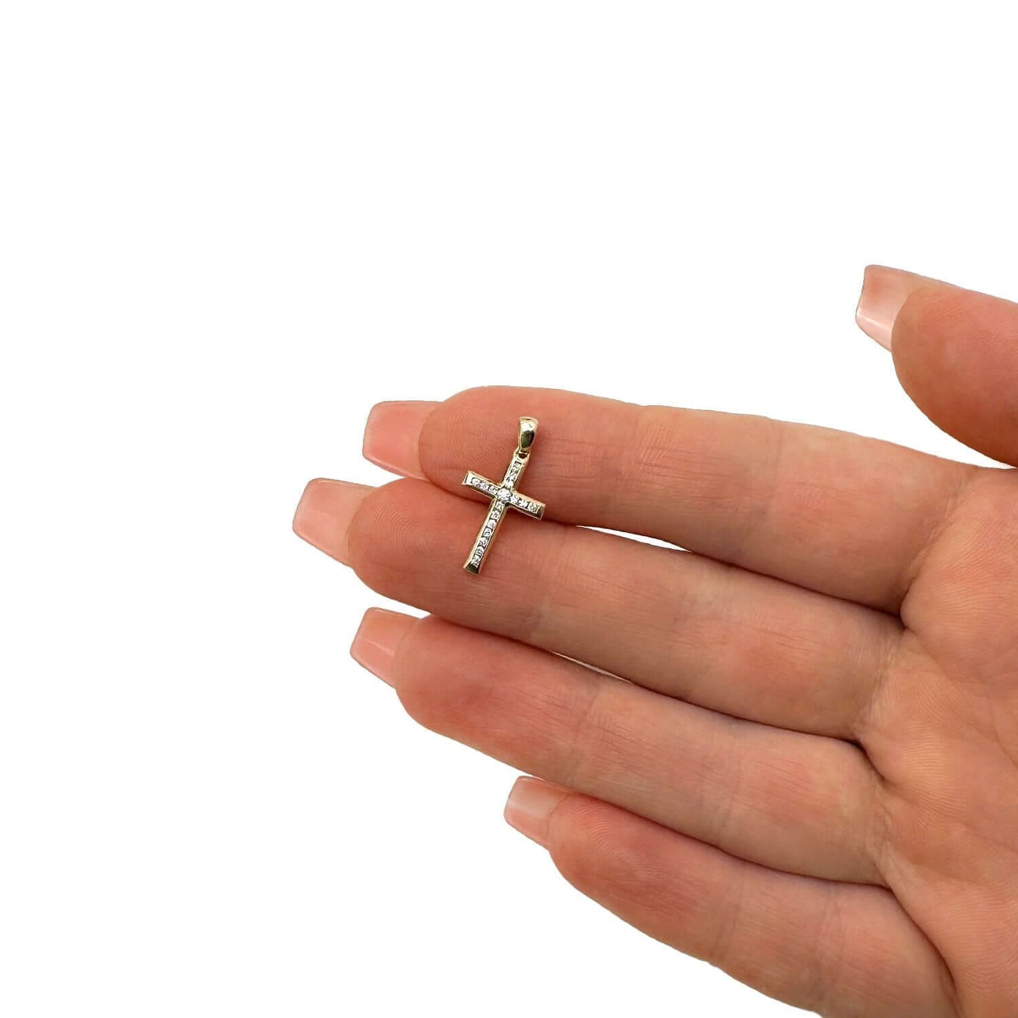 0.12CTW Real Diamond Real 10K Gold Cross Pendant 0.83" – Classic Polished Style