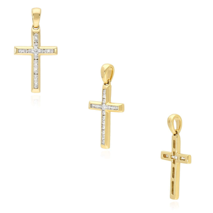 0.12CTW Natural Diamond Real 10K Gold Cross Pendant 0.83" – Classic Polished Style - WJD Exclusives