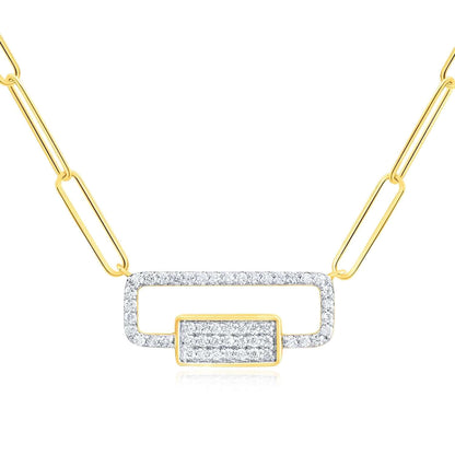 Real 10k White Gold 0.25CTW Real Diamond Paperclip Pendant Necklace 18"