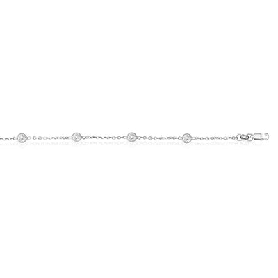 14K White Gold Cable Link Bezel - Set CZ By The Yard Bracelet (Solid Links) 7" - WJD Exclusives