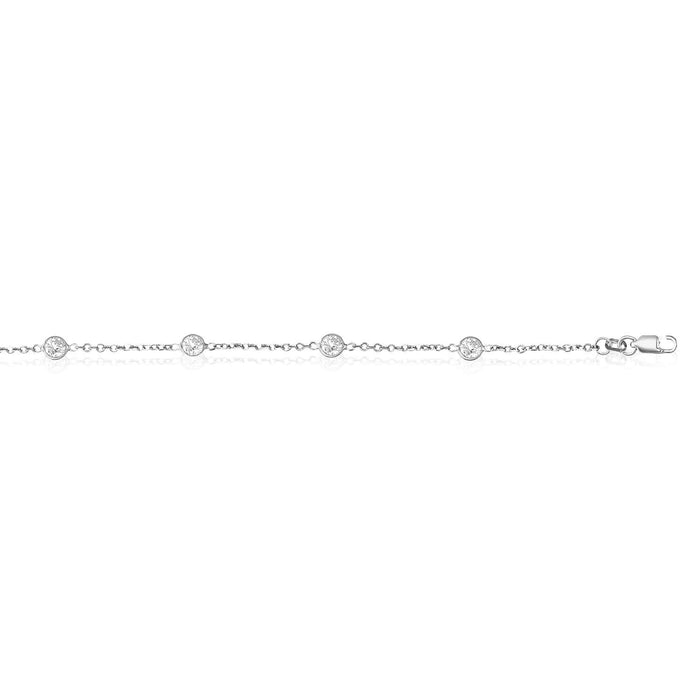 14K White Gold Cable Link Bezel - Set CZ By The Yard Bracelet (Solid Links) 7" - WJD Exclusives