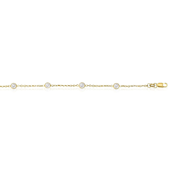 14K White Gold Cable Link Bezel - Set CZ By The Yard Bracelet (Solid Links) 7" - WJD Exclusives