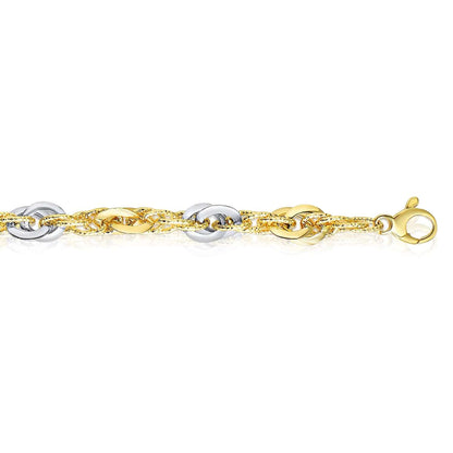Real 14K Gold Two-Tone Solid 6mm Diamond-Cut Interlocking Bracelet Italian 7.5"