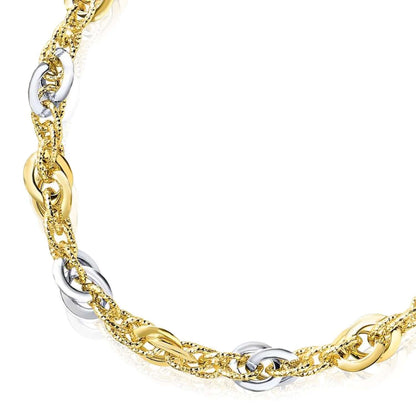 Real 14K Gold Two-Tone Solid 6mm Diamond-Cut Interlocking Bracelet Italian 7.5"