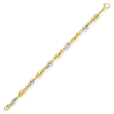 14K Two - Tone Gold 6mm Diamond - Cut Interlocking Bracelet (Solid Links) 7.5" - Italian - WJD Exclusives