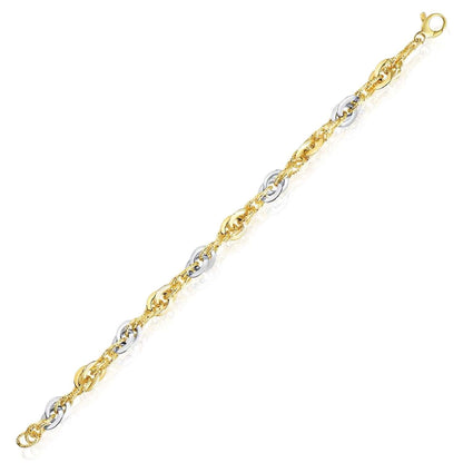 Real 14K Gold Two-Tone Solid 6mm Diamond-Cut Interlocking Bracelet Italian 7.5"