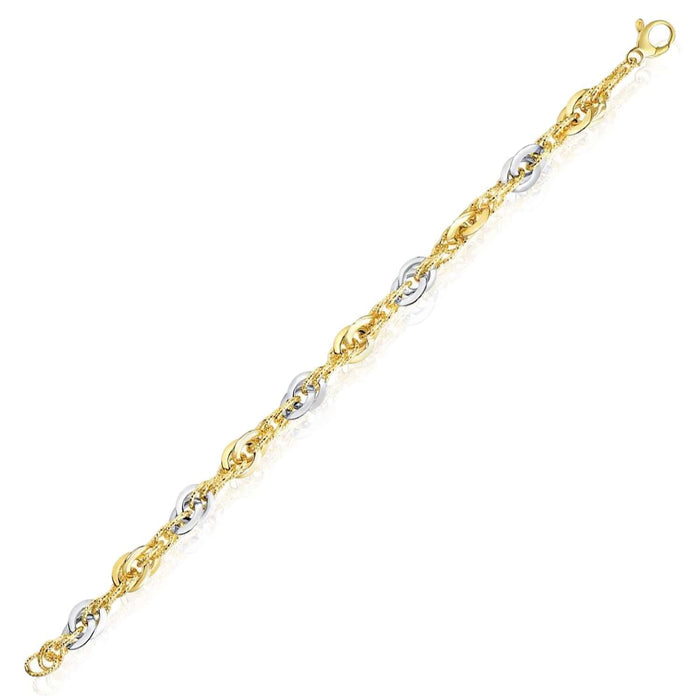 14K Two - Tone Gold 6mm Diamond - Cut Interlocking Bracelet (Solid Links) 7.5" - Italian - WJD Exclusives