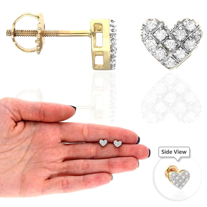 10K Yellow Gold 0.15Ct Natural Diamond Pave Heart Stud Earrings