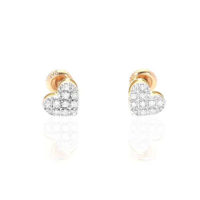 10K Yellow Gold 0.15Ct Natural Diamond Pave Heart Stud Earrings