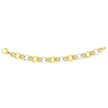 Real 14K Gold Two-Tone Solid 12.5mm Oval Link Bracelet 7.5" - Made in Italy