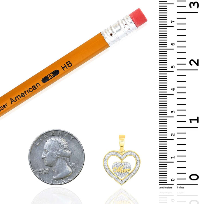 0.20CTW Natural Diamond Real 14K Gold "Mom" Heart Pendant 0.87" - WJD Exclusives