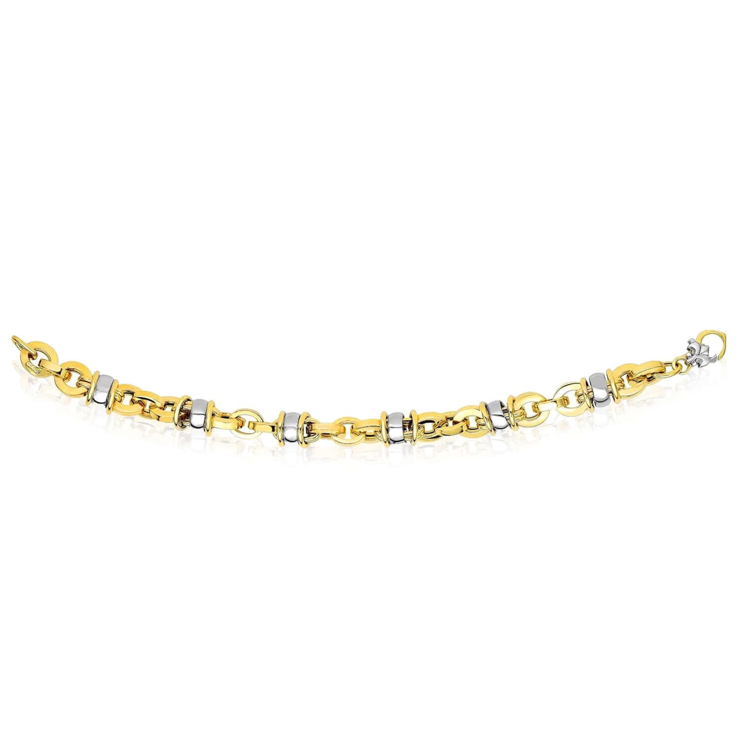 Real 14K Gold Two-Tone Solid 10mm Cable Link Bracelet 7.5"- Made in Italy