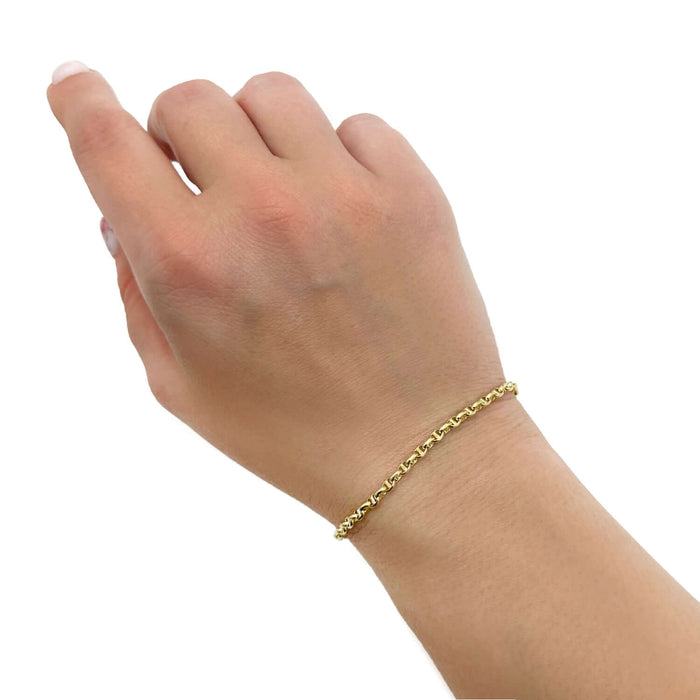 14K Yellow Gold 2.8mm Mariner Bracelet (Hollow) 7" - Made in Italy - WJD Exclusives