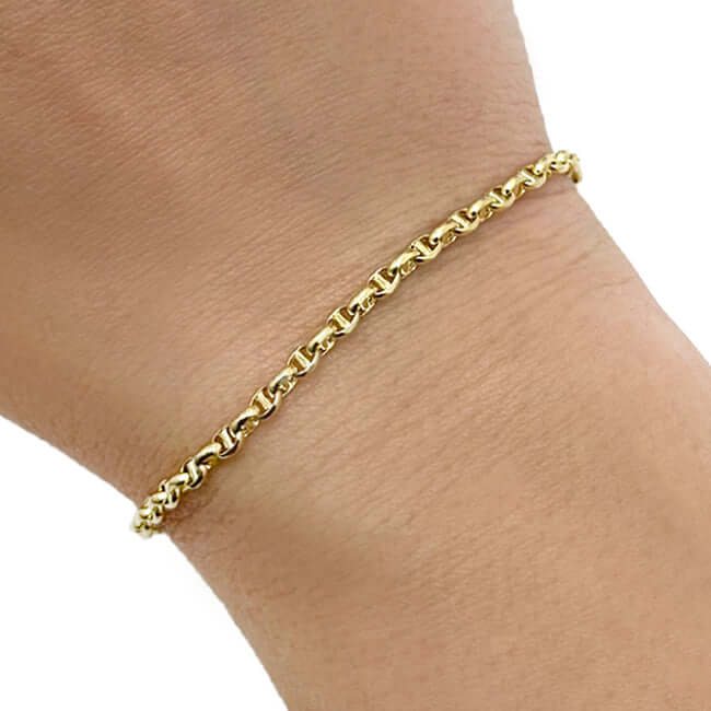 14K Yellow Gold 2.8mm Mariner Bracelet (Hollow) 7" - Made in Italy - WJD Exclusives