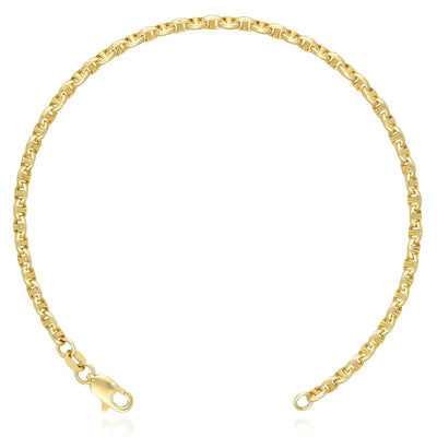 14K Yellow Gold 2.8mm Mariner Bracelet (Hollow) 7" - Made in Italy - WJD Exclusives