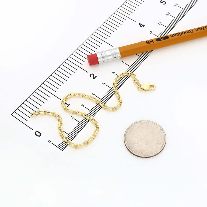 14K Yellow Gold 2.8mm Mariner Bracelet (Hollow) 7" - Made in Italy - WJD Exclusives