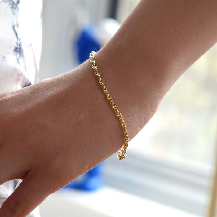 14K Yellow Gold 2.8mm Mariner Bracelet (Hollow) 7" - Made in Italy - WJD Exclusives