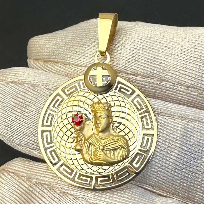 10K Yellow Gold CZ Virgin Mary Pendant 1.4" - WJD Exclusives