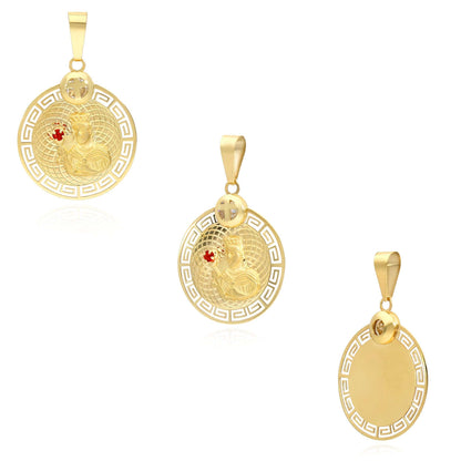 Real 10K Yellow Gold CZ Virgin Mary Pendant 1.4"