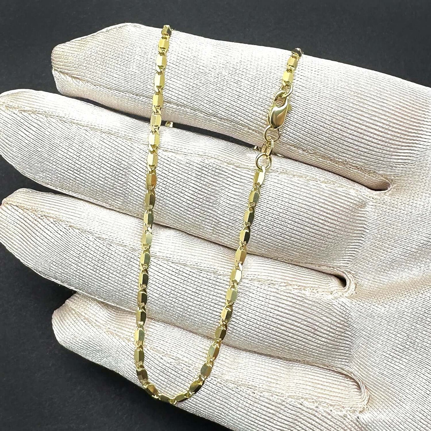 Real Solid 10K Gold 2mm Flat Mariner Chain Necklace 20"