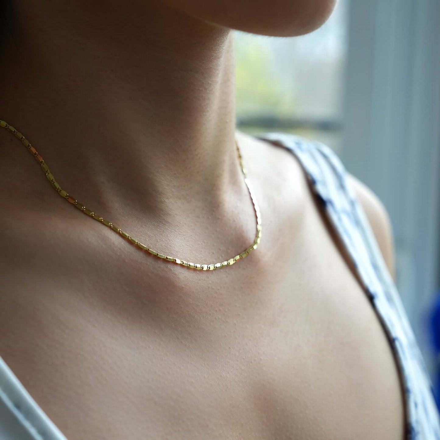 Real Solid 10K Gold 2mm Flat Mariner Chain Necklace 20"
