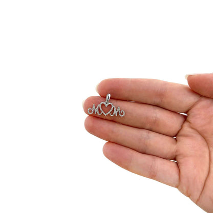 0.20CTW Natural Diamond Real 10K White Gold "MOM" Pendant 0.5" - WJD Exclusives