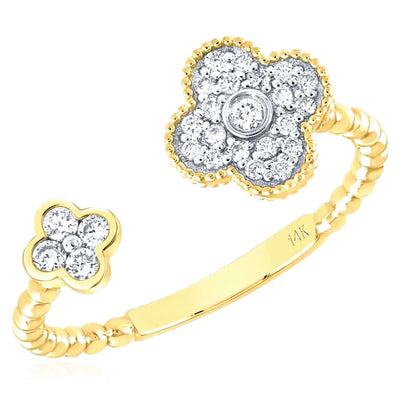 0.20CTW Natural Diamond 14K Yellow Gold Stackable Floral Ring - WJD Exclusives