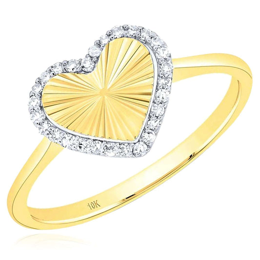 0.10CTW Real Diamond Real 10K Gold Diamond-Cut Heart Ring
