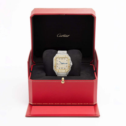 10CTW Natural Diamond Cartier Santos WSSA0018 Custom Full Pave Arabic Dial Automatic Watch - WJD Exclusives