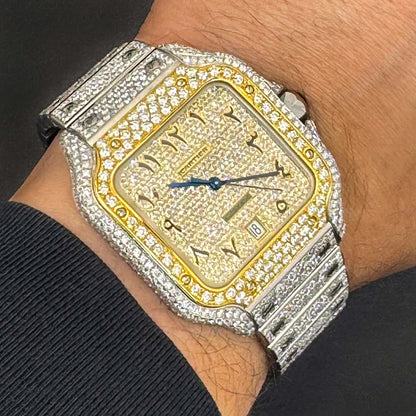 9.75CTW Real Diamond Cartier Santos Custom Full Pave Arabic Dial Automatic Watch